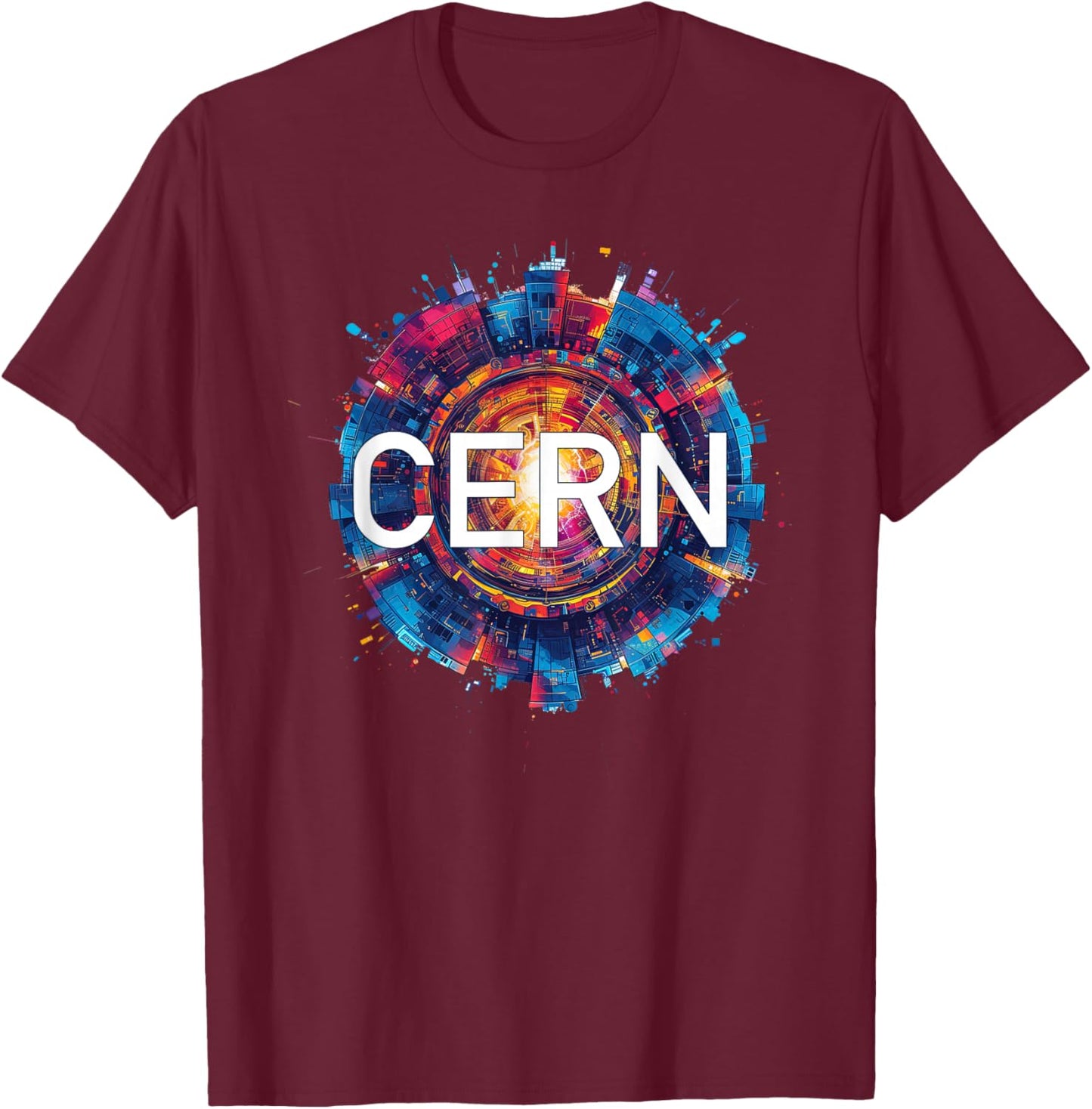 CERN Collider Abstract Hadron Enthusiast T-Shirt - T-Shirt | Maroon