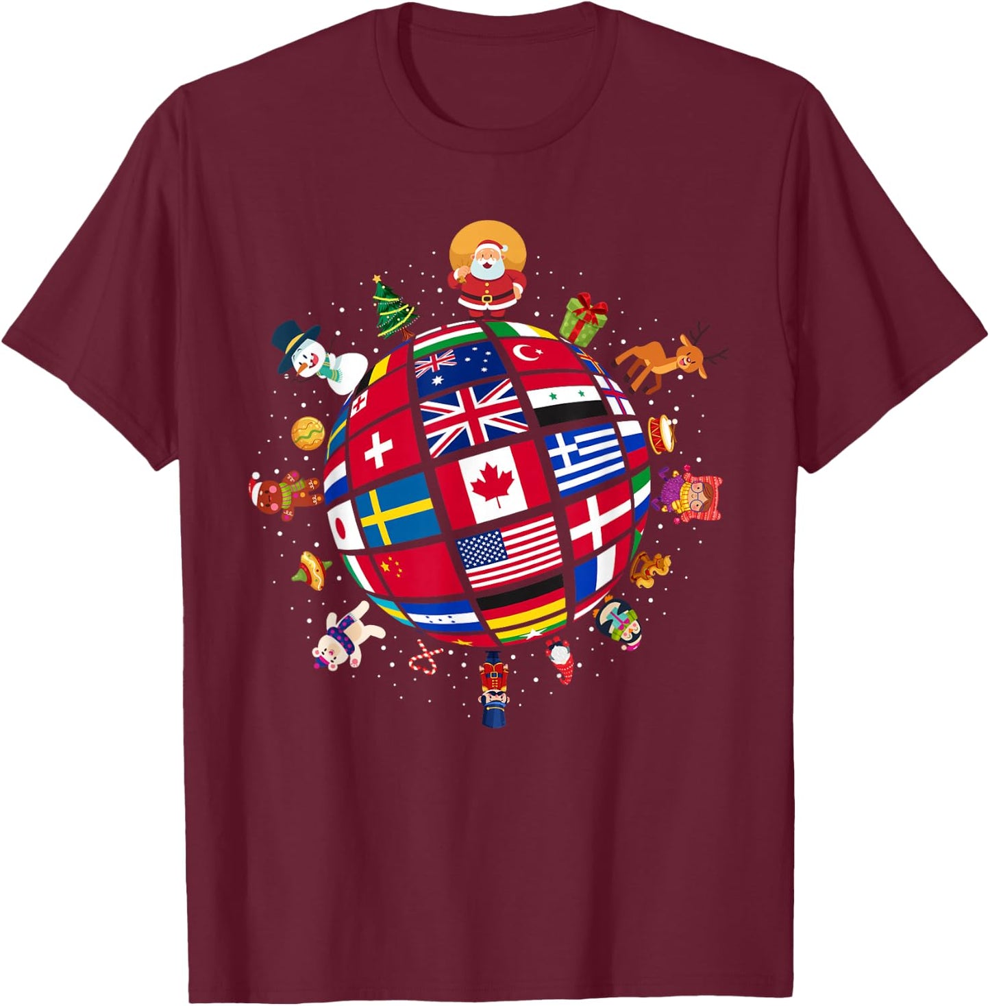 Flags Of The World Christmas Around The Globe T-Shirt - T-Shirt | Maroon