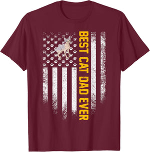Vintage USA American Flag Best Sphynx Cat Dad Ever Funny Women Men T-Shirt - T-Shirt | Maroon