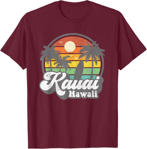 Vintage Kauai Beach Hawaii Surf Hawaiian Surfing 70's Gift T-Shirt - T-Shirt | Maroon