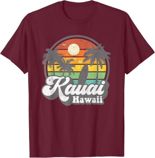 Vintage Kauai Beach Hawaii Surf Hawaiian Surfing 70's Gift T-Shirt - T-Shirt | Maroon