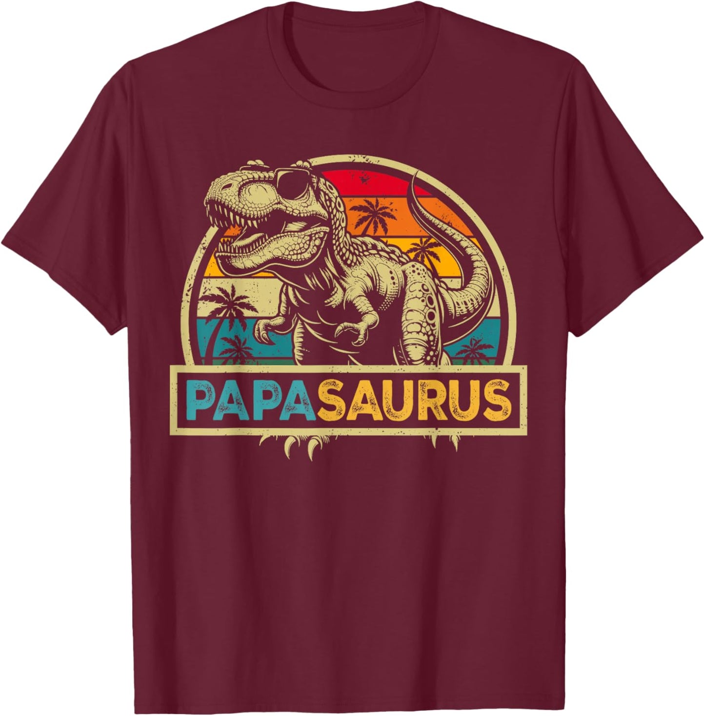 Papasaurus T Rex Dinosaur Papa Saurus Family Matching T-Shirt - T-Shirt | Maroon