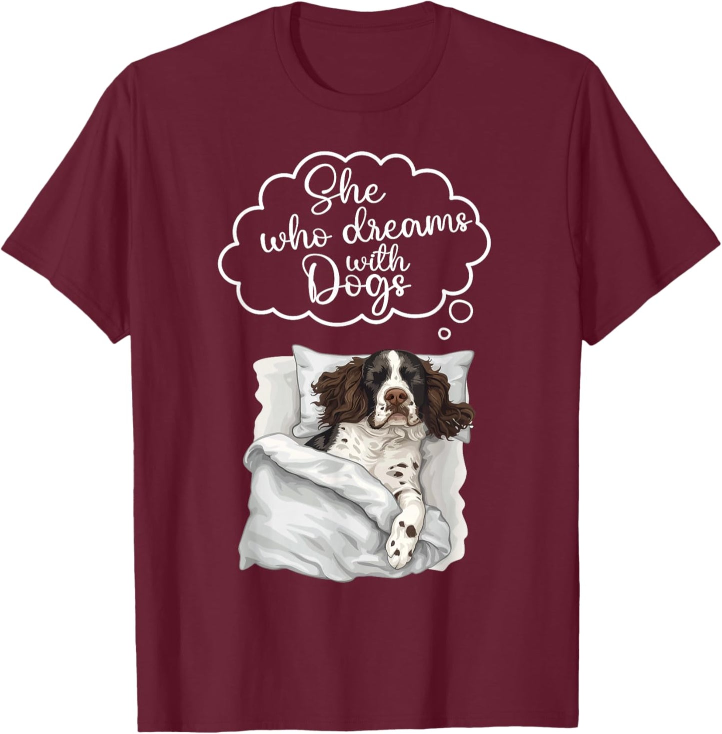 English Springer Spaniel Dog Nightgown Pajama T-Shirt - T-Shirt | Maroon