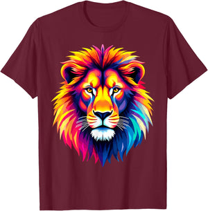 Lion Head Colorful Animal Lion T-Shirt - T-Shirt | Maroon