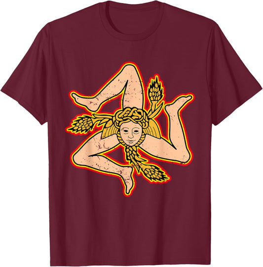 Sicily Trinacria Sicilia Flag Sicilian Roots Grunge T-Shirt - T-Shirt | Maroon