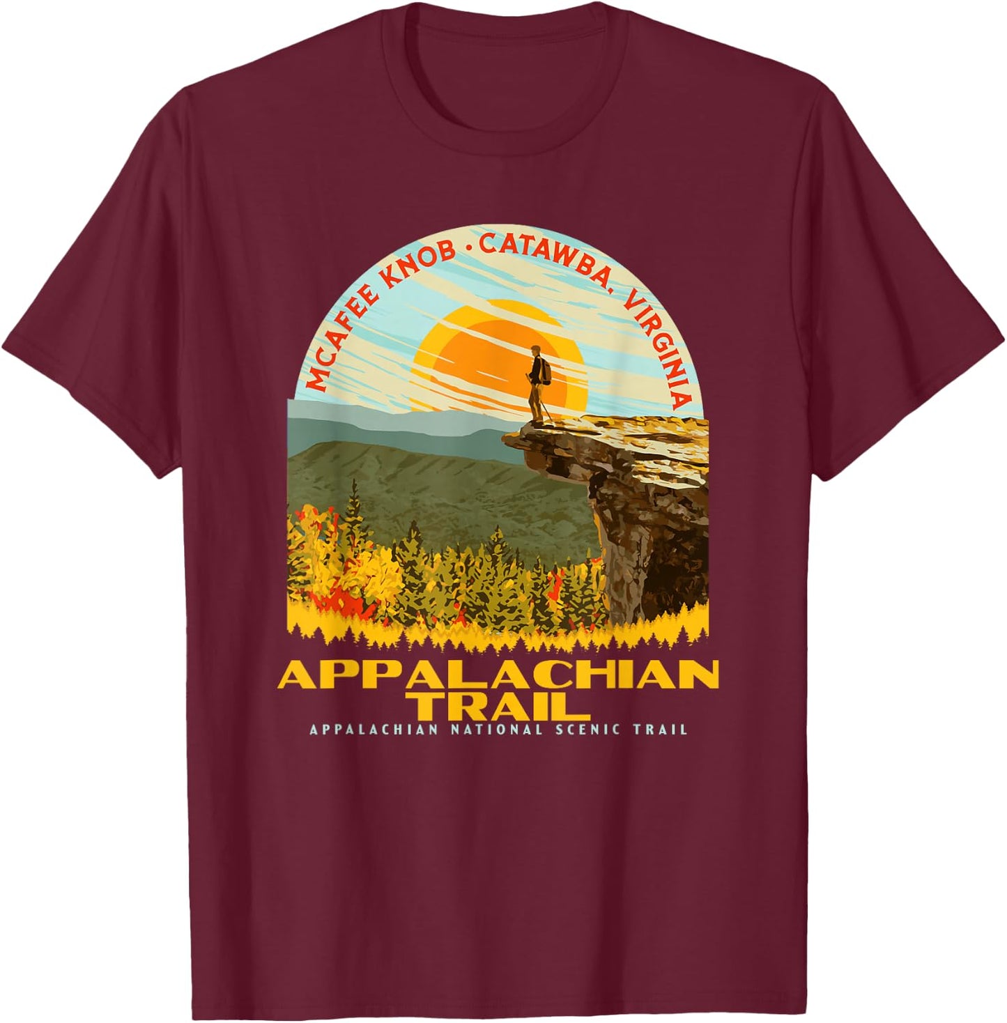 McAfee Knob Overlook Appalachian Trail WPA Style Graphic T-Shirt - T-Shirt | Maroon