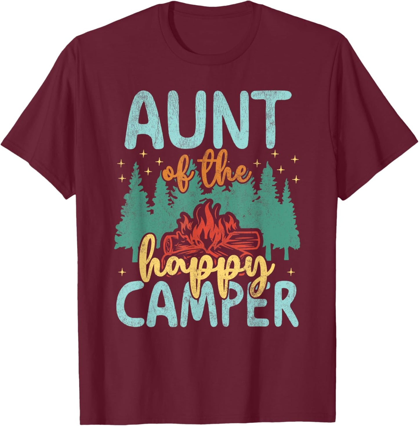 Aunt of Happy Camper 1st Birthday Party Retro Aunt T-Shirt - T-Shirt | Maroon