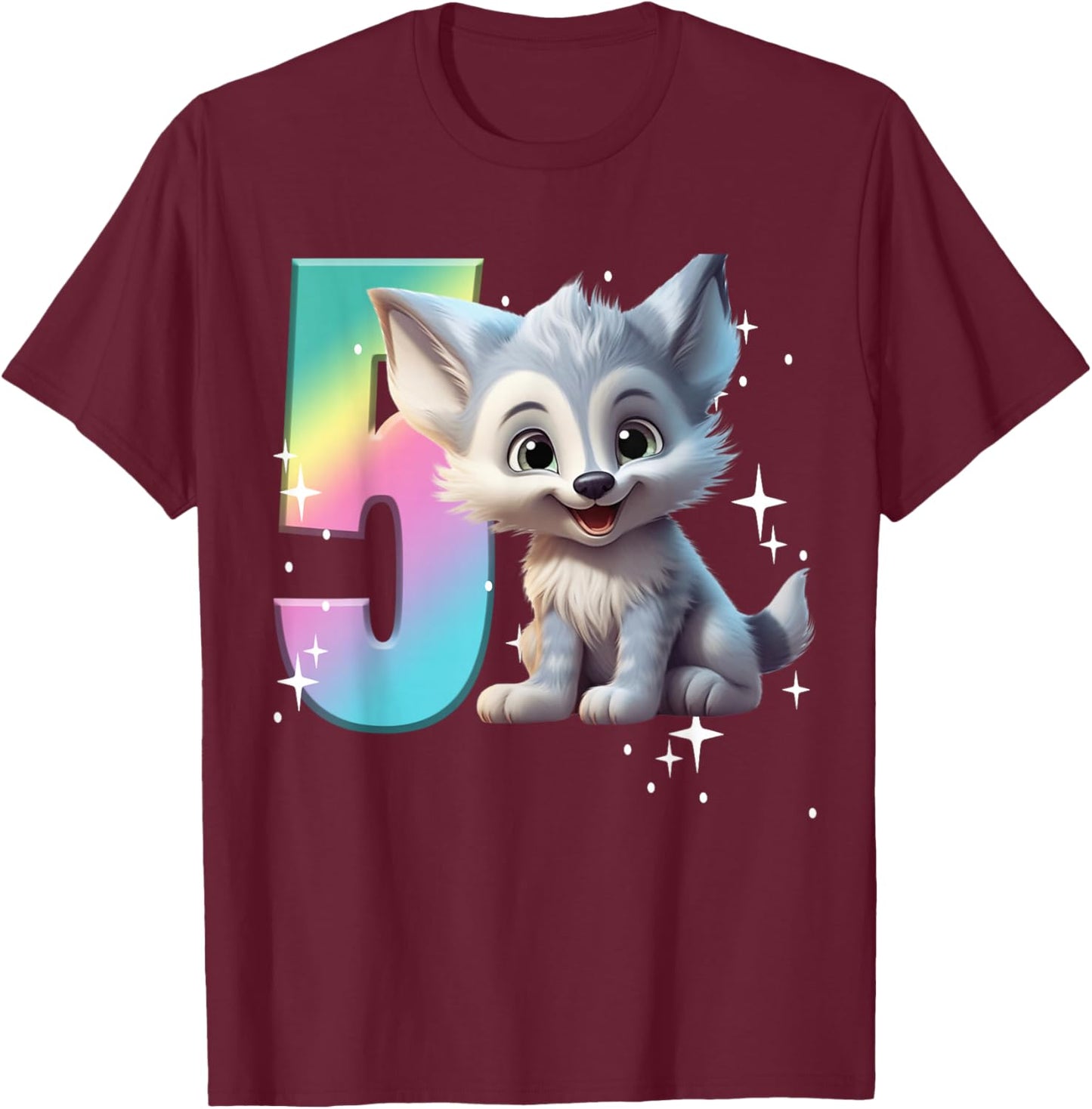 5th Birthday Wolf Shirt Birthday Girl Outfit Wolves 5 Five T-Shirt - T-Shirt | Maroon