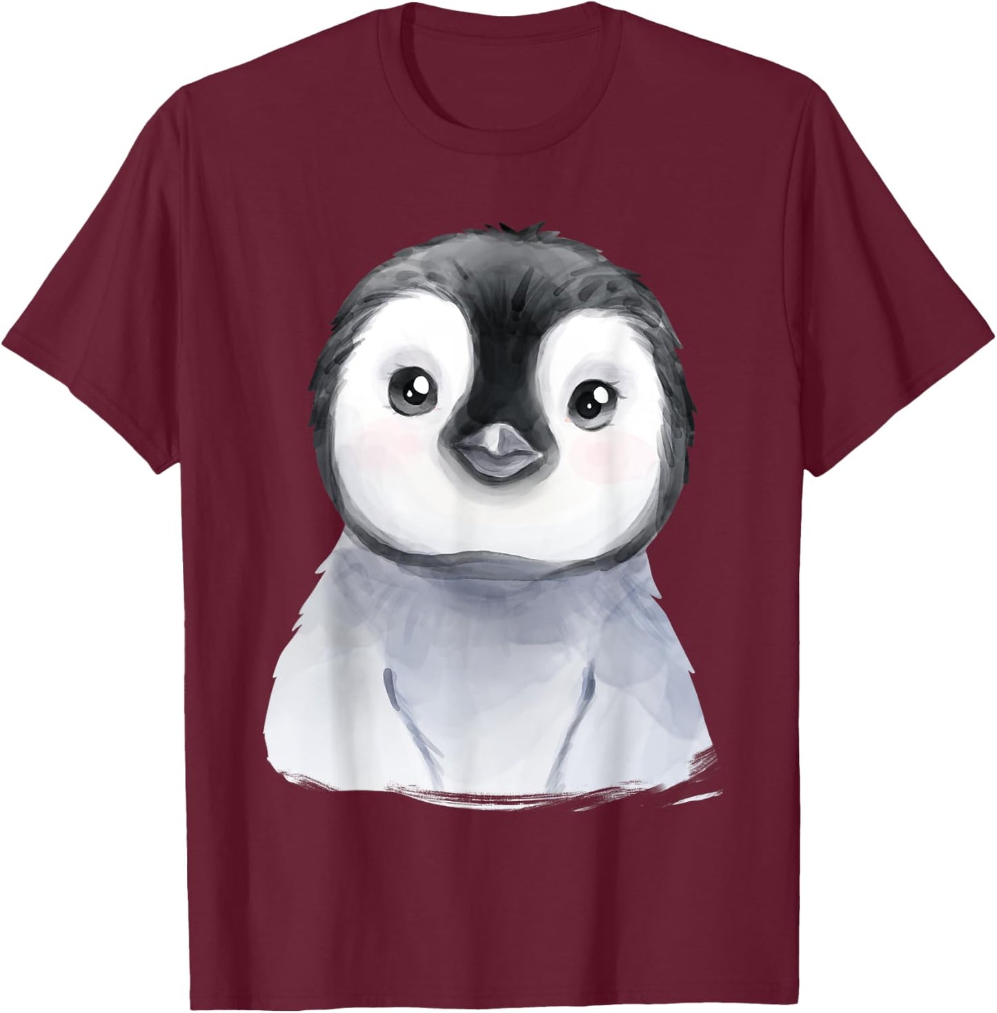 Baby Penguin Chick Watercolor T-Shirt - T-Shirt | Maroon