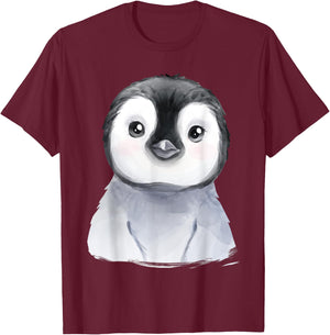 Baby Penguin Chick Watercolor T-Shirt - T-Shirt | Maroon