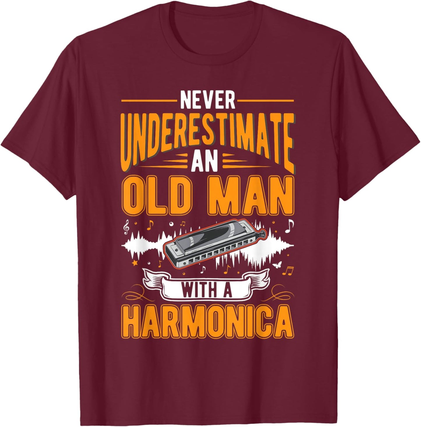 Harmonica Old Man T-Shirt - T-Shirt | Maroon