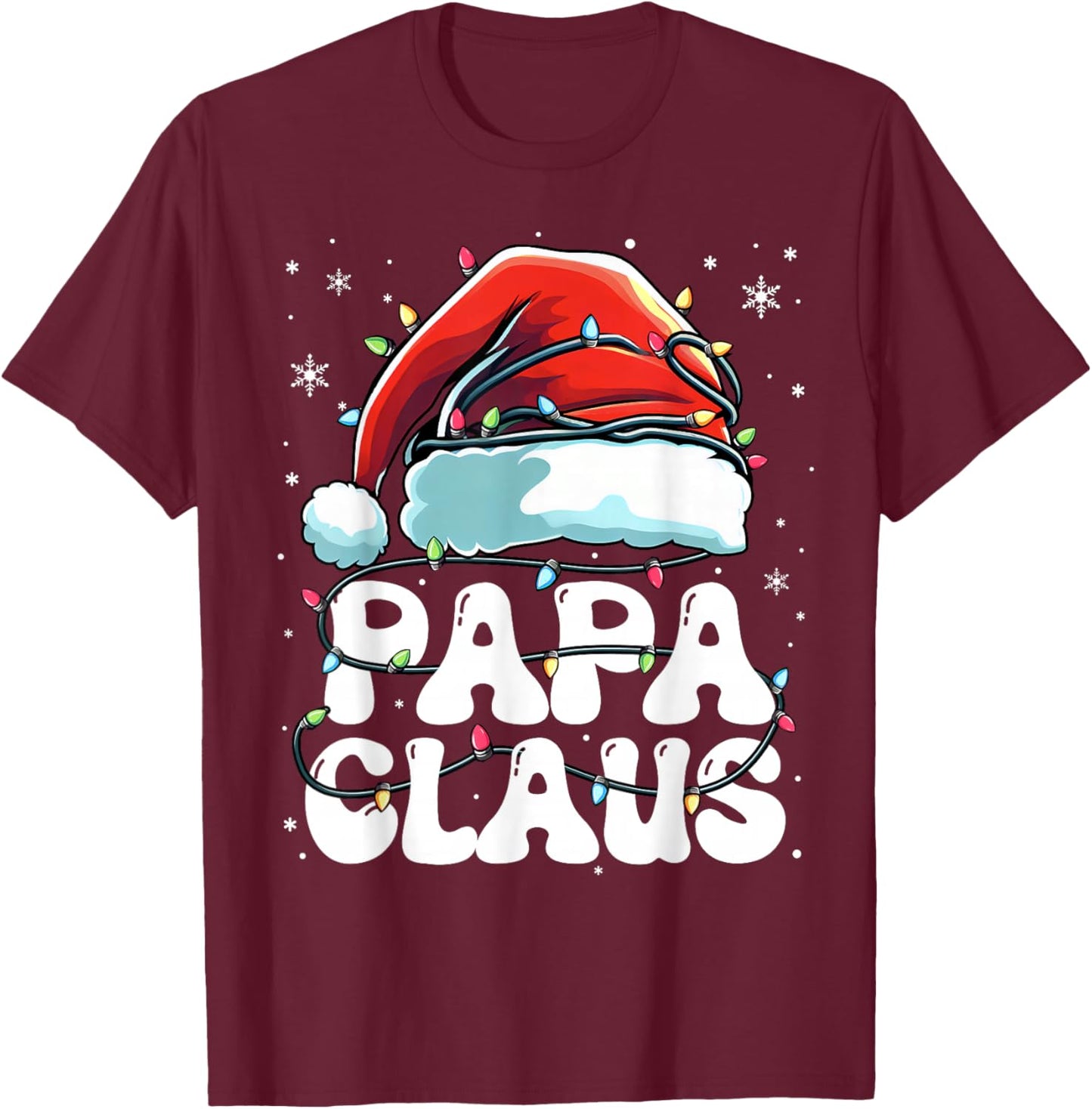 Groovy Papa Claus Christmas Lights Family Xmas Pajama T-Shirt - T-Shirt | Maroon