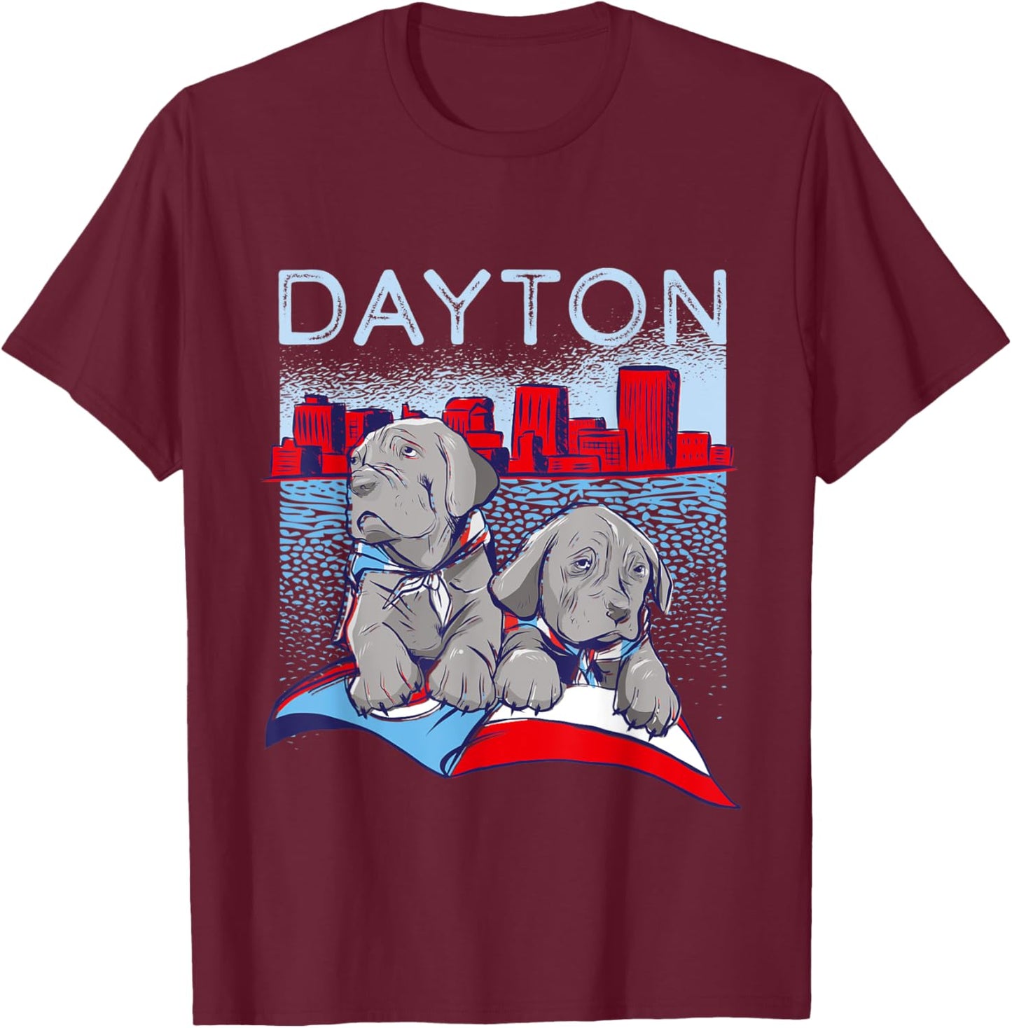 Dayton Dog Flag Ohio USA Skyline Silhouette Outline Sketch Women Kids T-Shirt - T-Shirt | Maroon