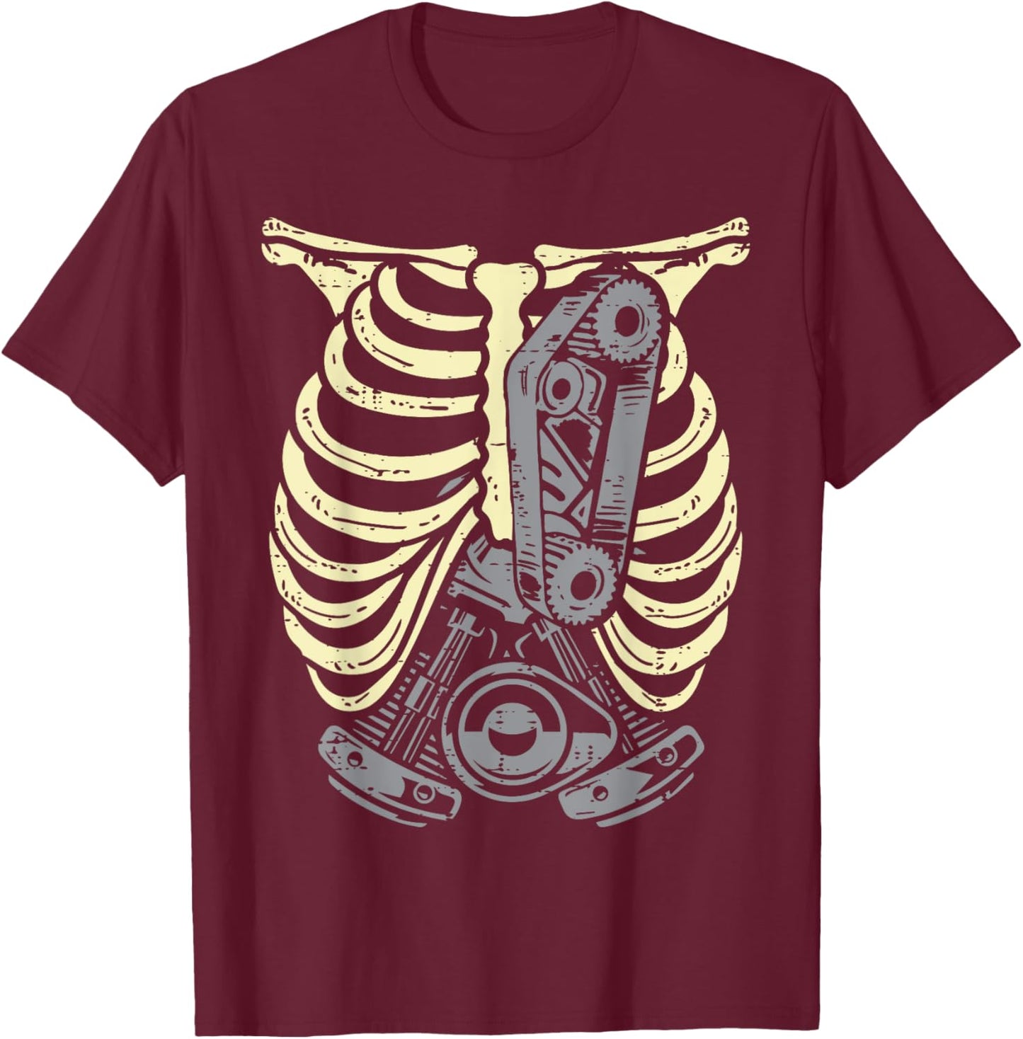 Car Engine Ribs Auto Mechanic Halloween Skeleton Men Dad T-Shirt - T-Shirt | Maroon