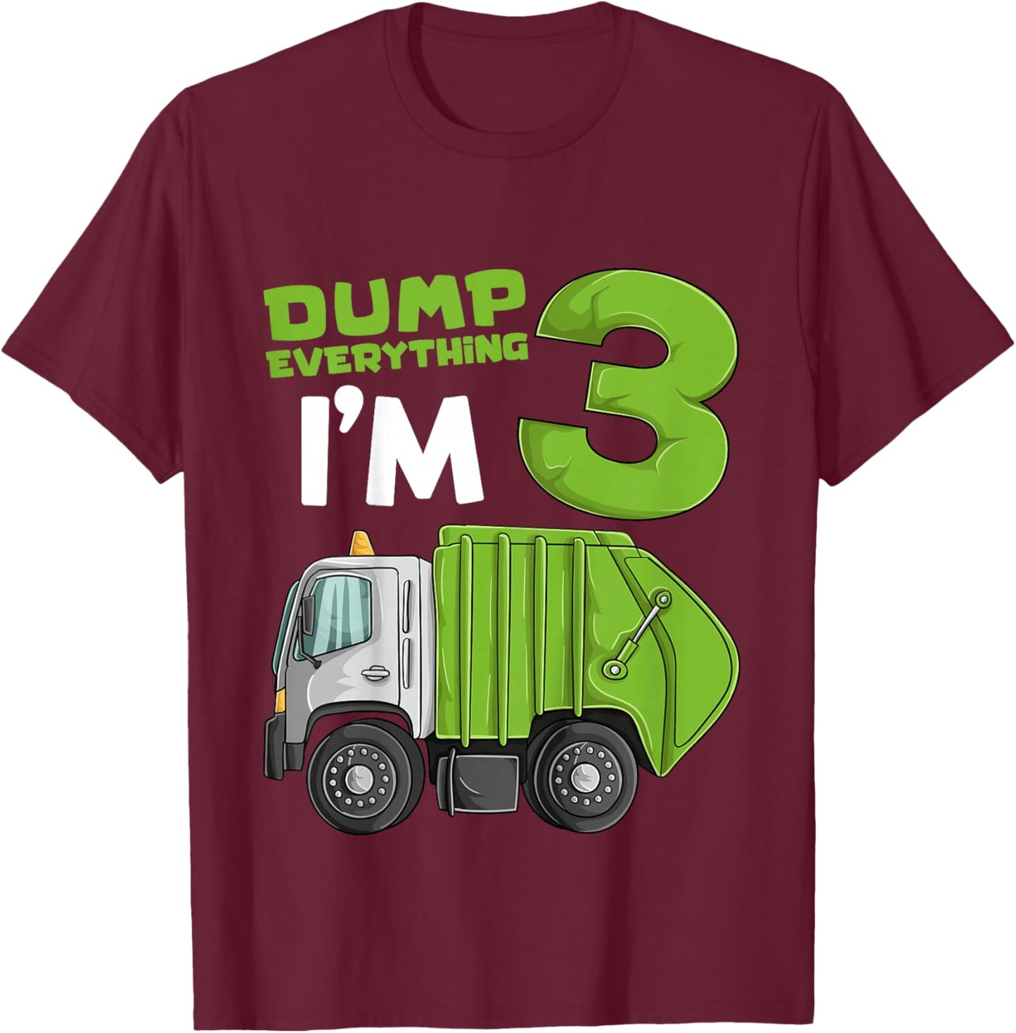 Kids Garbage Truck 3rd Birthday Boy Shirt, Trash Truck Toddler T-Shirt - T-Shirt | Maroon