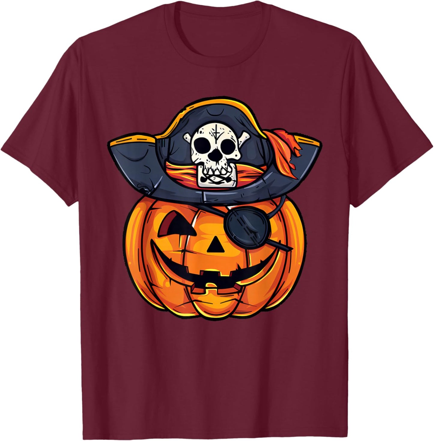 Boys Halloween Pirate Pumpkin Jack O Lantern Toddler Kids T-Shirt - T-Shirt | Maroon