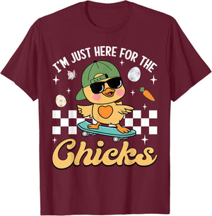 I'm Just Here For The Chicks Cute Easter Boys Kids Toddlers T-Shirt - T-Shirt | Maroon