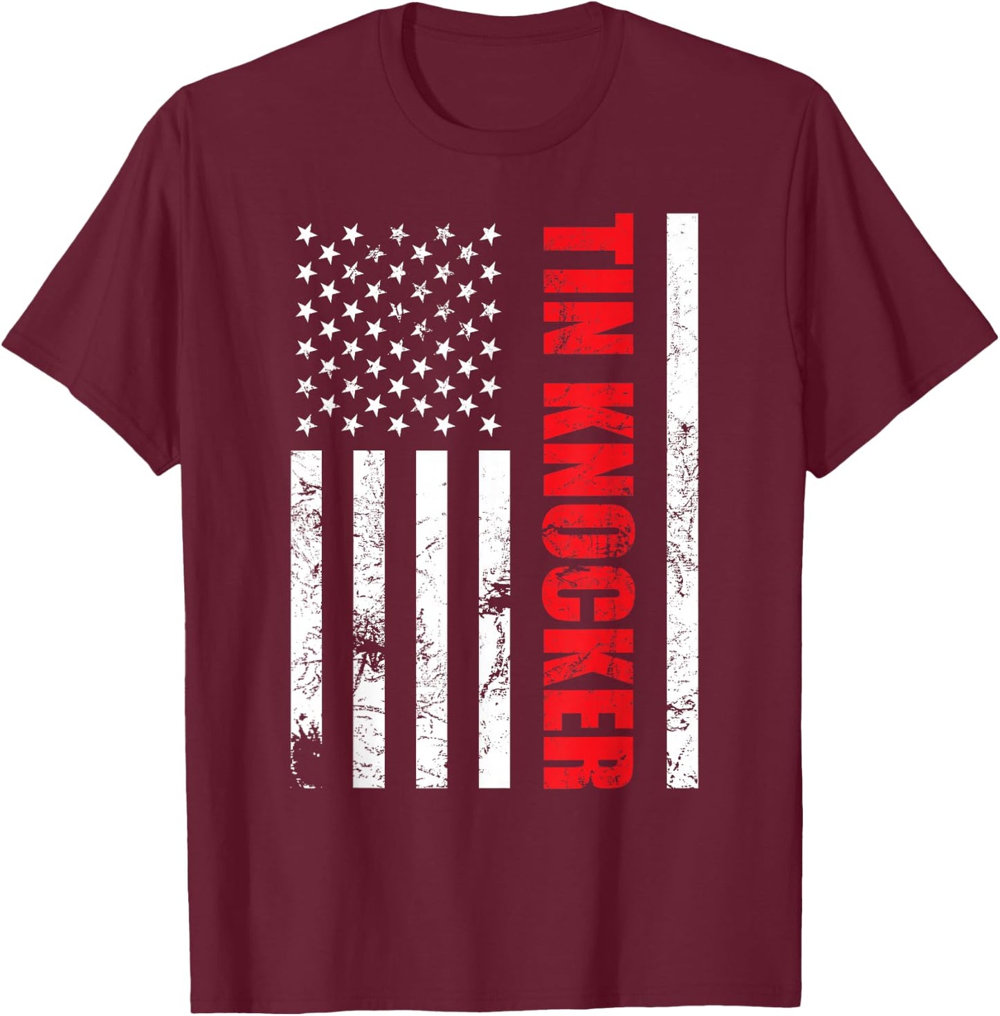 Tin Knocker Sheet Metal Worker, American Vertical Flag USA T-Shirt - T-Shirt | Maroon