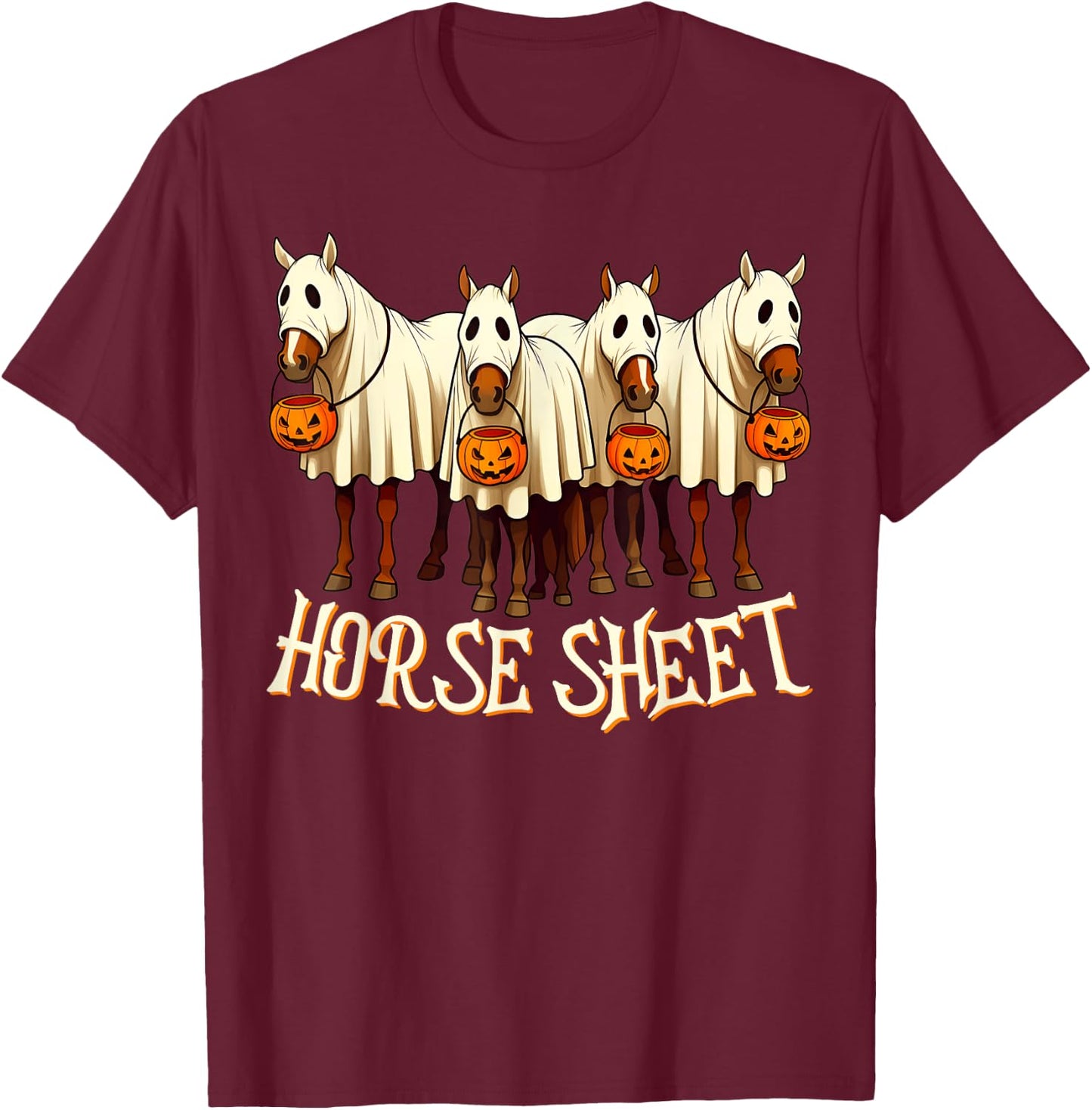 Cute Horse Sheet Ghost Horse Spooky Season Halloween Costume T-Shirt - T-Shirt | Maroon