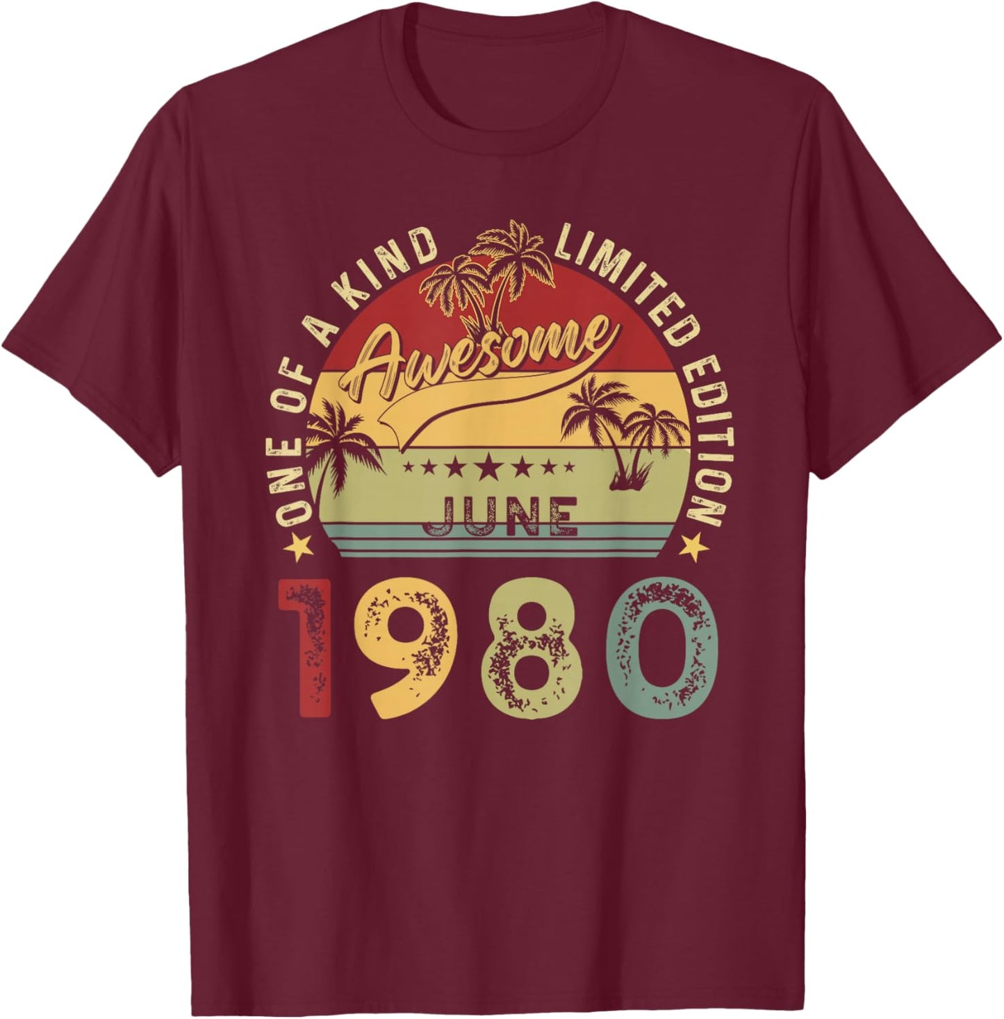 Awesome Since June 1980 Vintage Birthday Gift Men Women T-Shirt - T-Shirt | Maroon