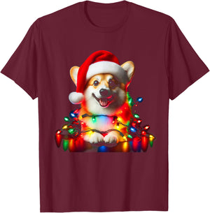 Corgi Santa Christmas Tree Lights Boys Men Corgmas Dog T-Shirt - T-Shirt | Maroon