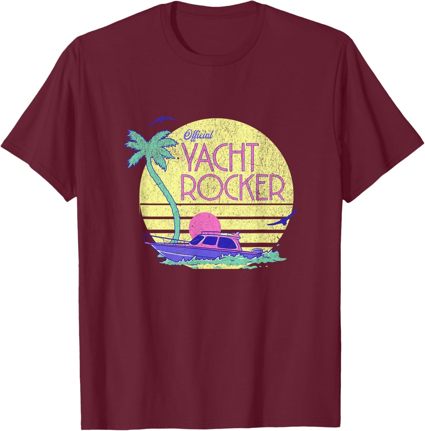 Yacht Rocker, Cruise Lake Party 70s Music Graphic T-Shirt - T-Shirt | Maroon