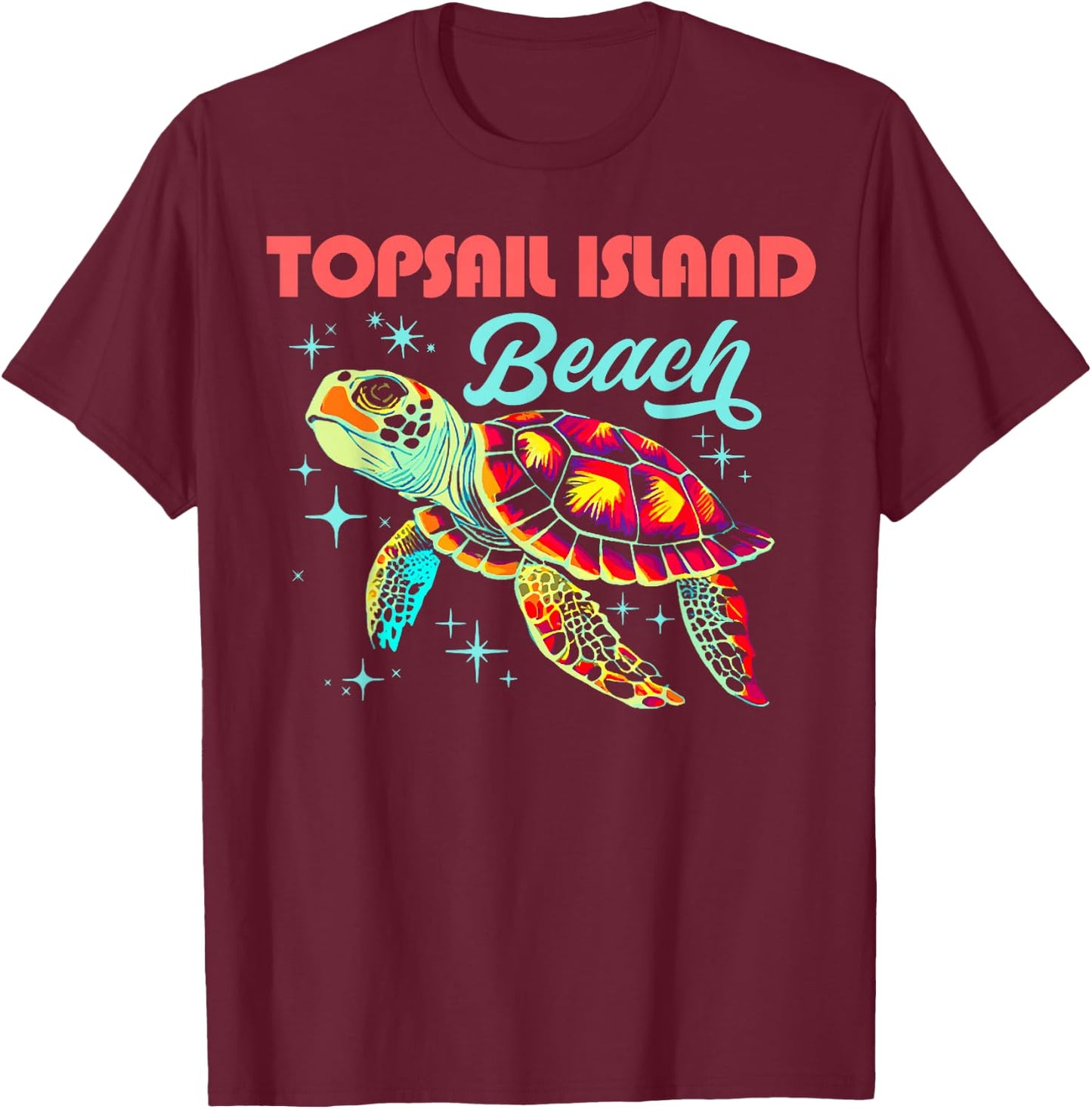 Topsail Island Beach NC Artistic Sea Turtle Retro T-Shirt - T-Shirt | Maroon