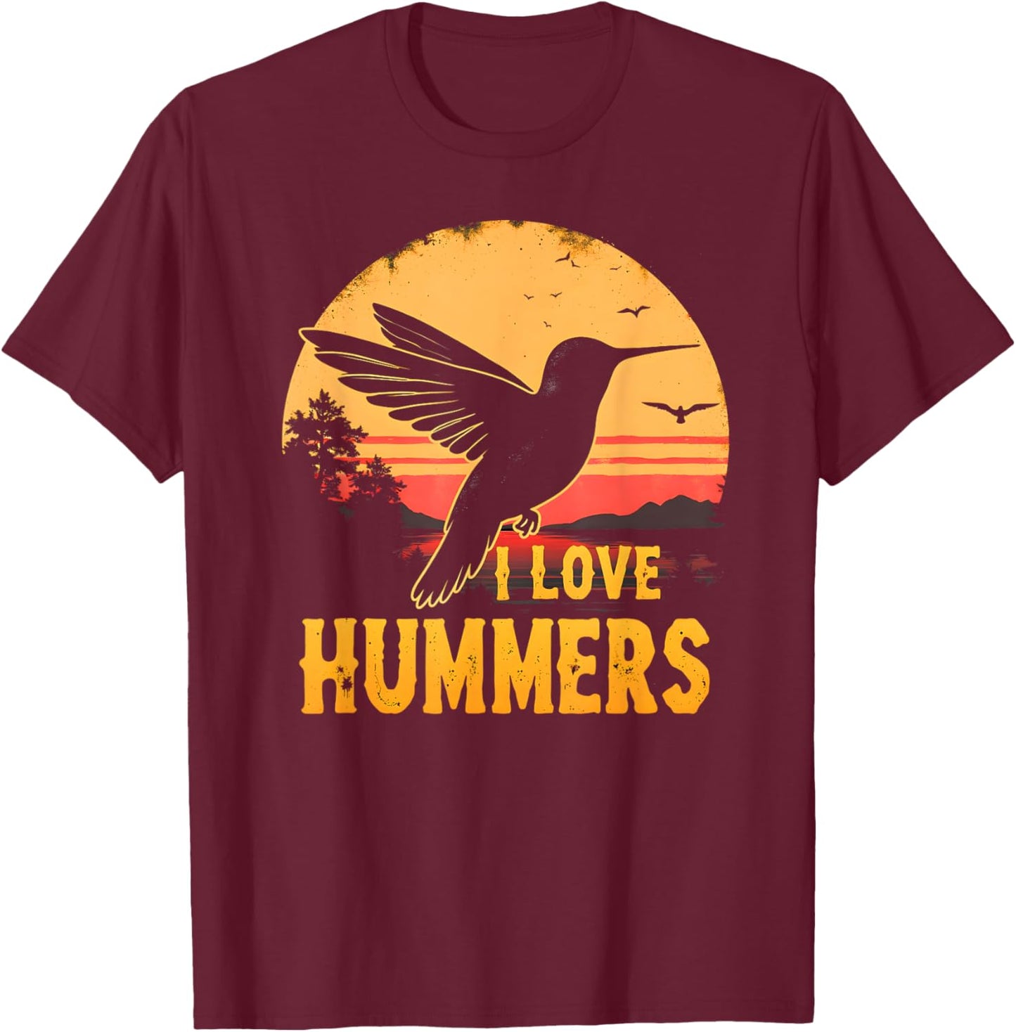 I Love Hummers Bird Colibri Vintage Sunset Hummers Kids T-Shirt - T-Shirt | Maroon