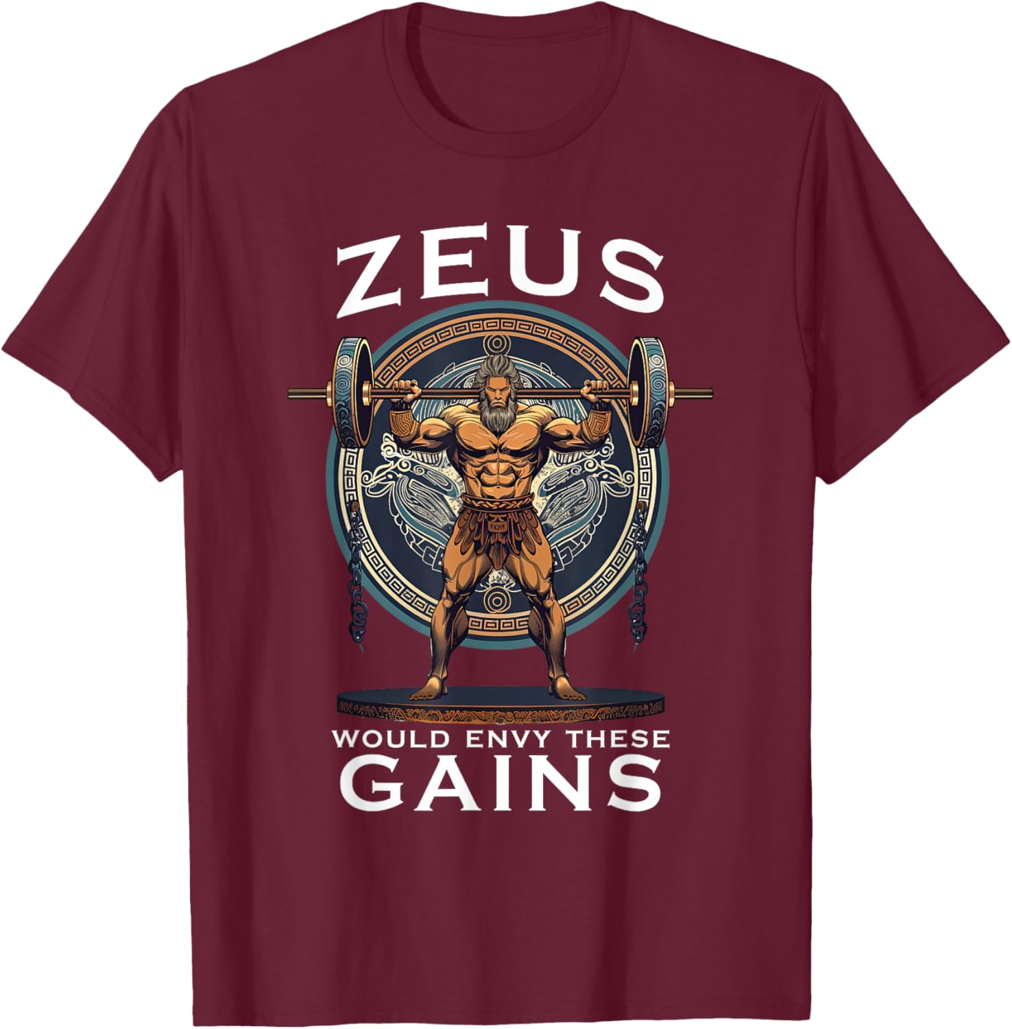 Funny Bodybuilding Muscle Gain Humor Greek God Zeus T-Shirt - T-Shirt | Maroon