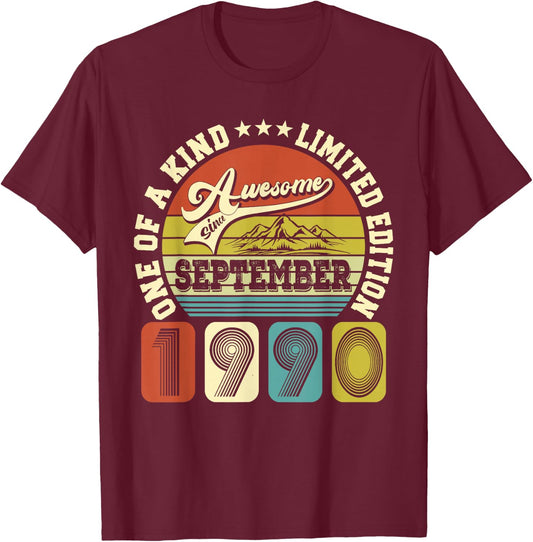 35 Years Old Gift 35th Birthday Awesome Since September 1990 T-Shirt - T-Shirt | Maroon