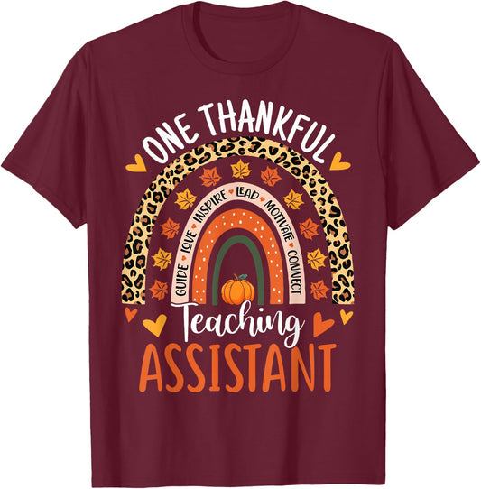 One Thankful Teaching Assistant Thanksgiving Teacher Aide T-Shirt - T-Shirt | Maroon