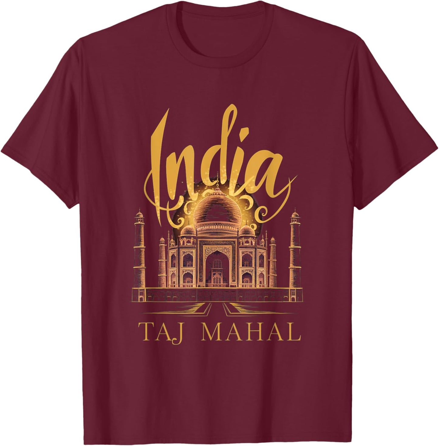 Explore India Taj Mahal Elegant Artistic Design T-Shirt - T-Shirt | Maroon