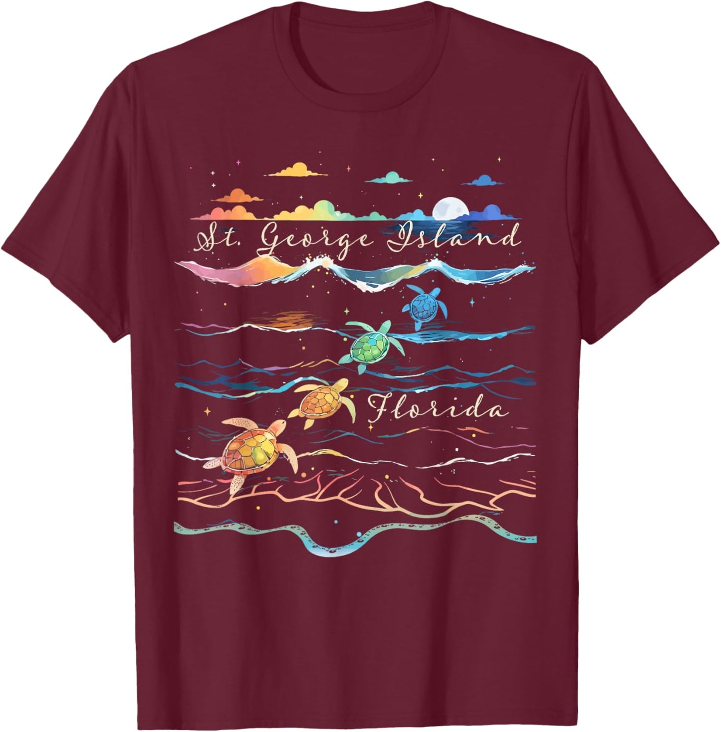 St. George Island Florida Beach Sea Turtle Lover Ocean T-Shirt - T-Shirt | Maroon
