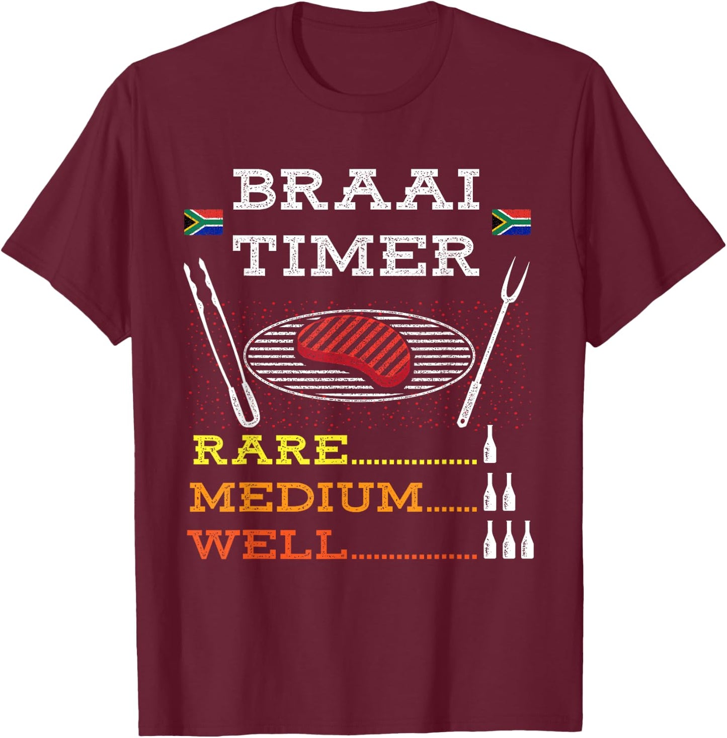 Braai Timer African BBQ Funny Family South Africa Flag T-Shirt - T-Shirt | Maroon