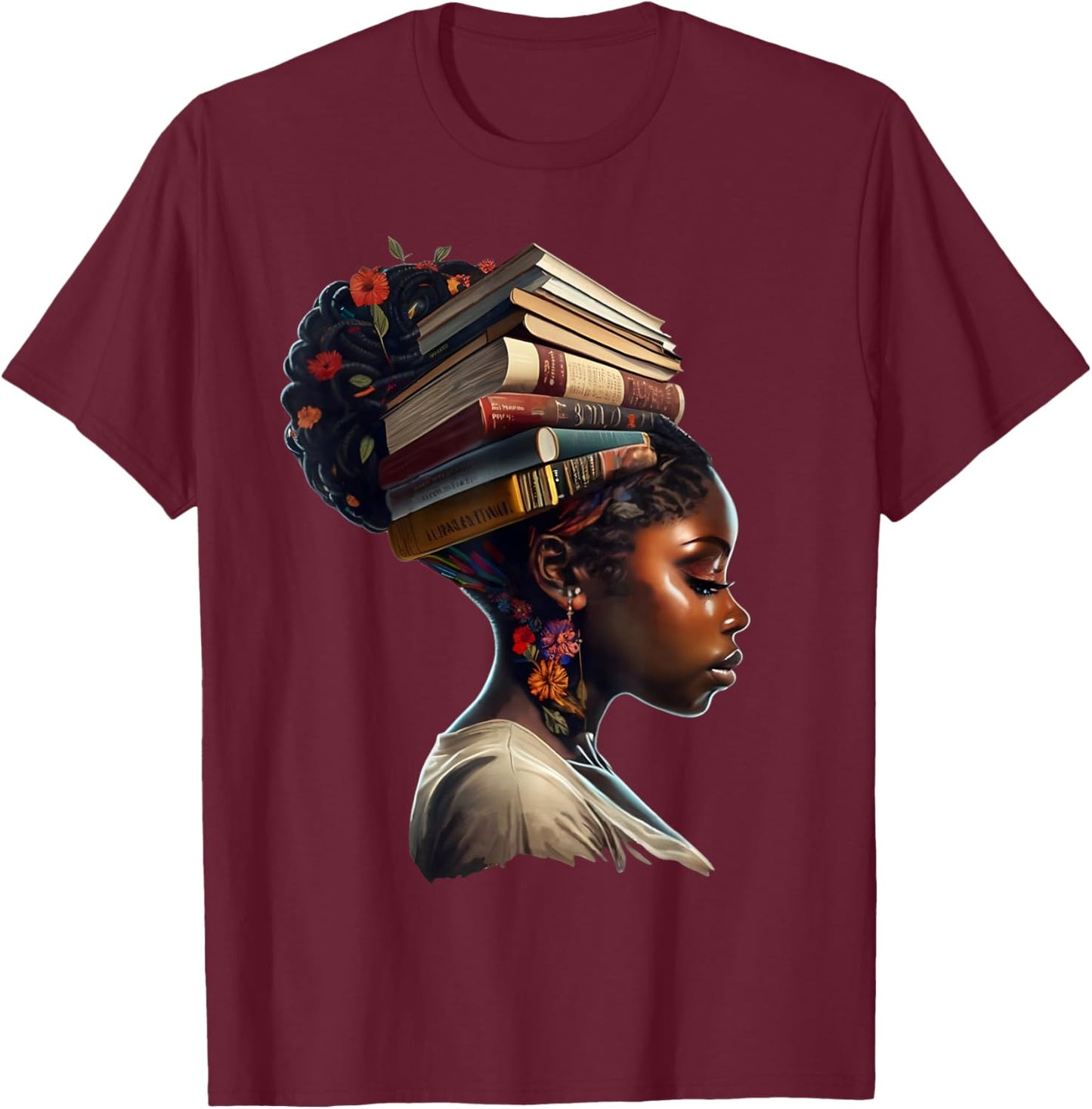 Black Girl Crown of Books African Teacher Black History BHM T-Shirt - T-Shirt | Maroon