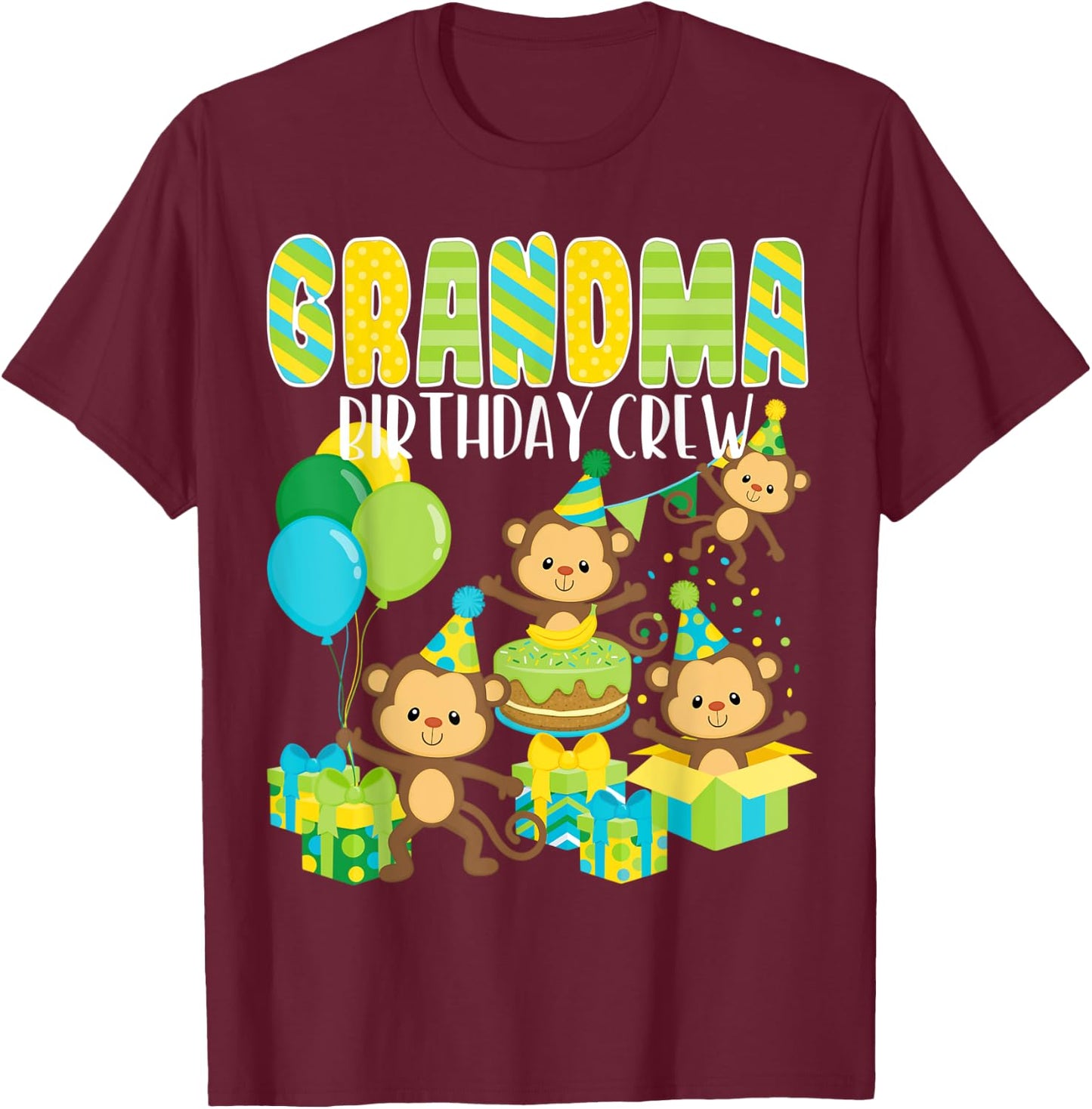 Birthday Party Monkey Grandma Birthday Crew Family Matching T-Shirt - T-Shirt | Maroon
