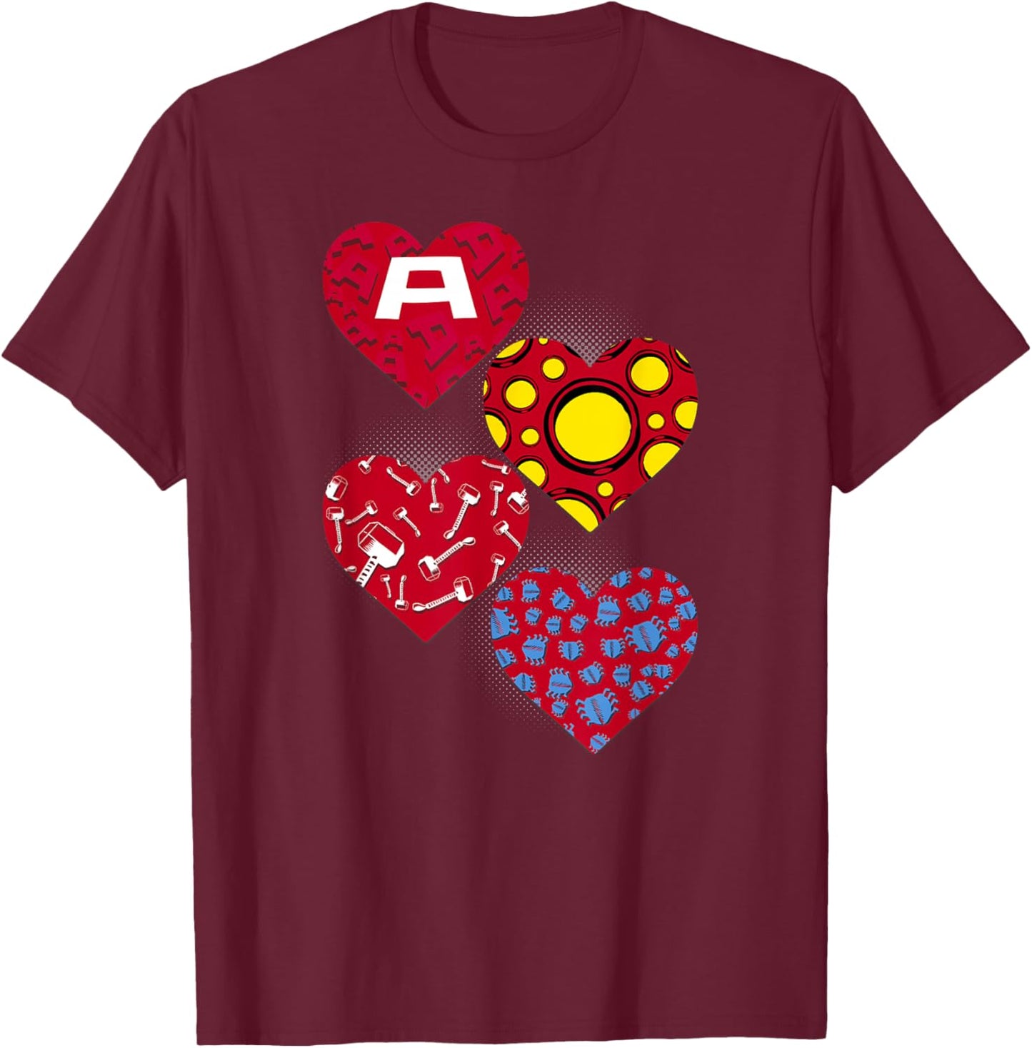 Marvel Comics Avengers Valentine's Day Super Hero Hearts T-Shirt - T-Shirt | Maroon