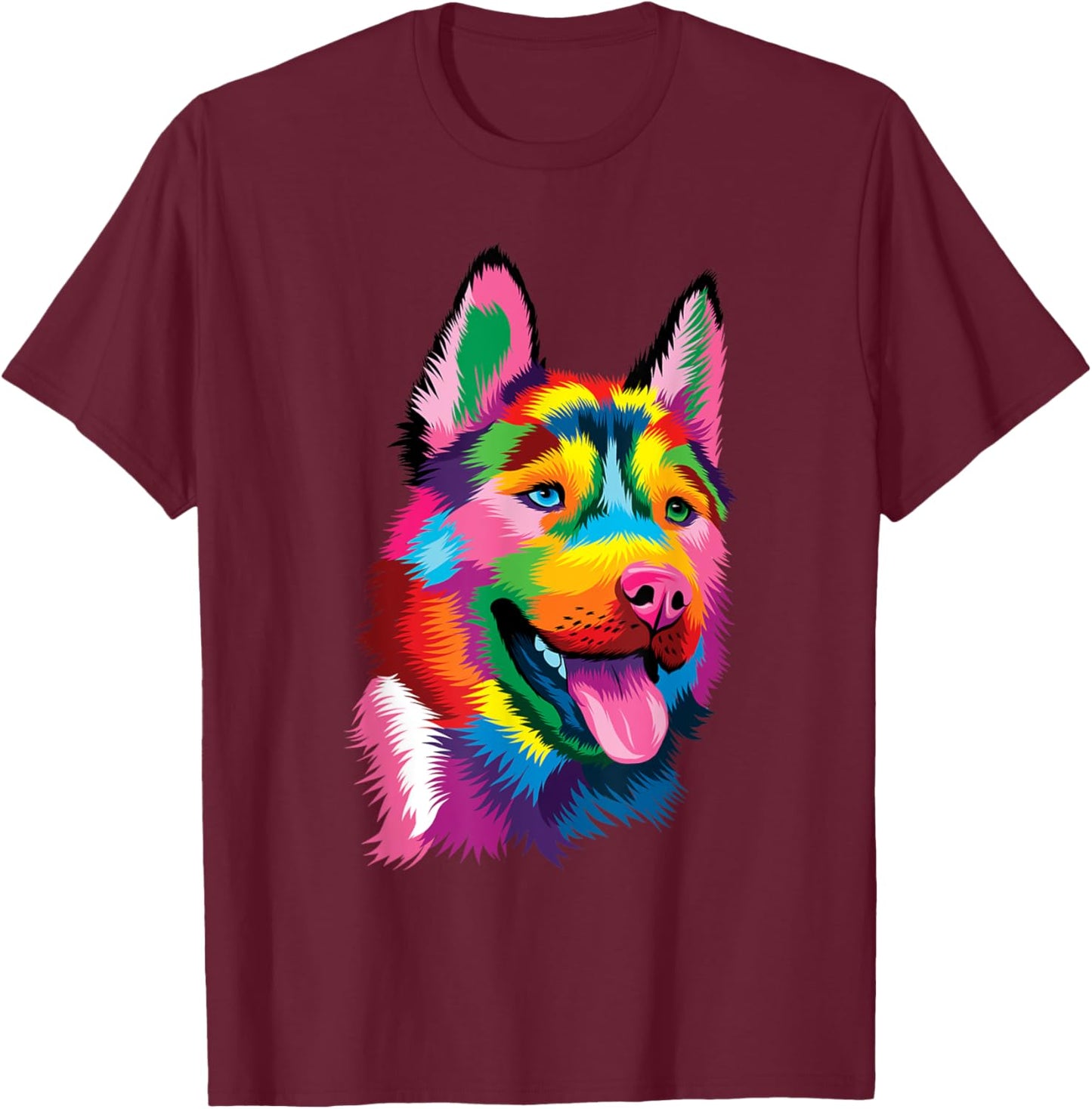 Colorful Siberian Husky - Dog Lover Pet Trainer Breeder Men Women Girls Kids T-Shirt - T-Shirt | Maroon