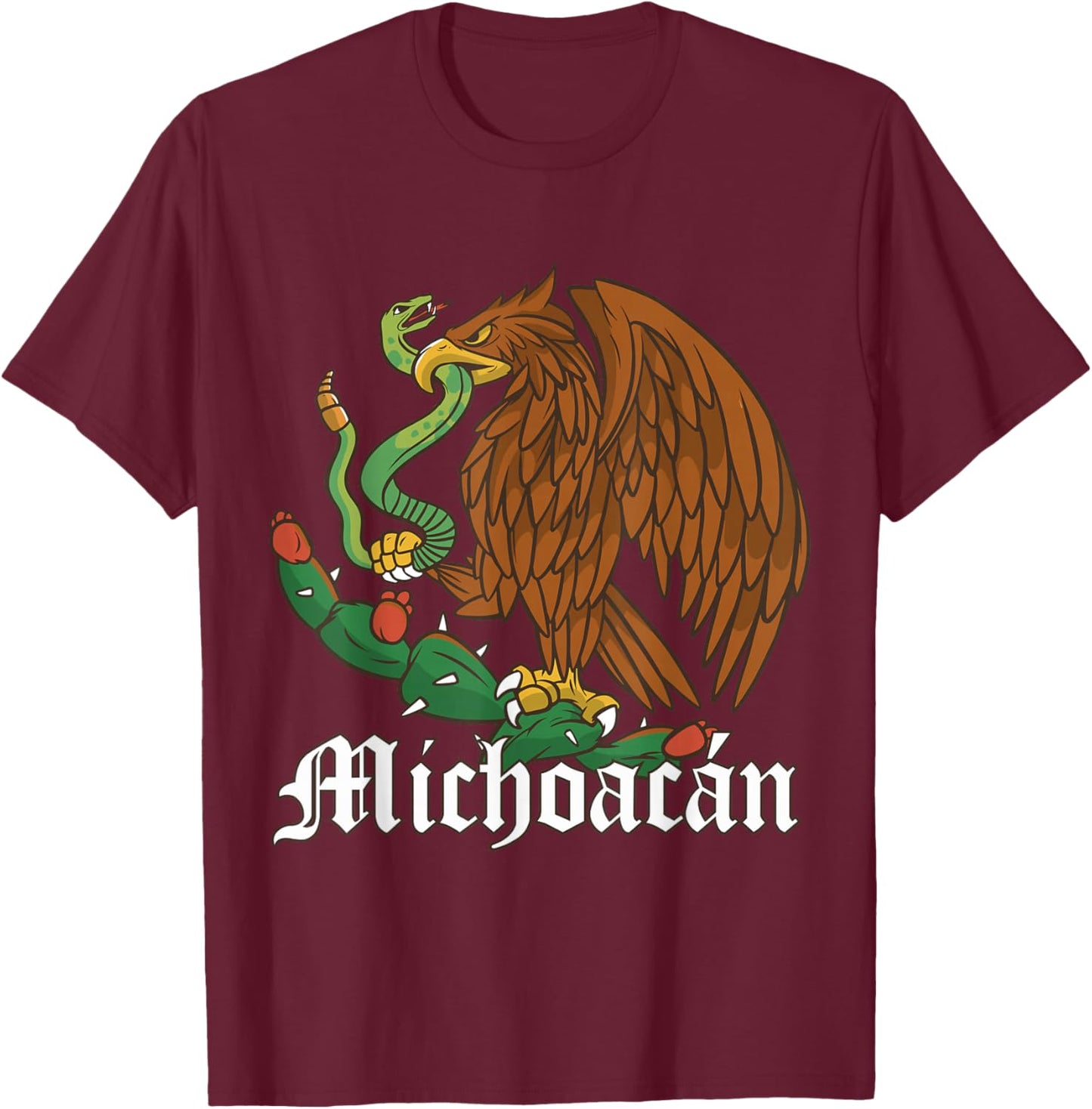 Michoacan Mexico with Mexican Eagle, Michoacan T-Shirt - T-Shirt | Maroon