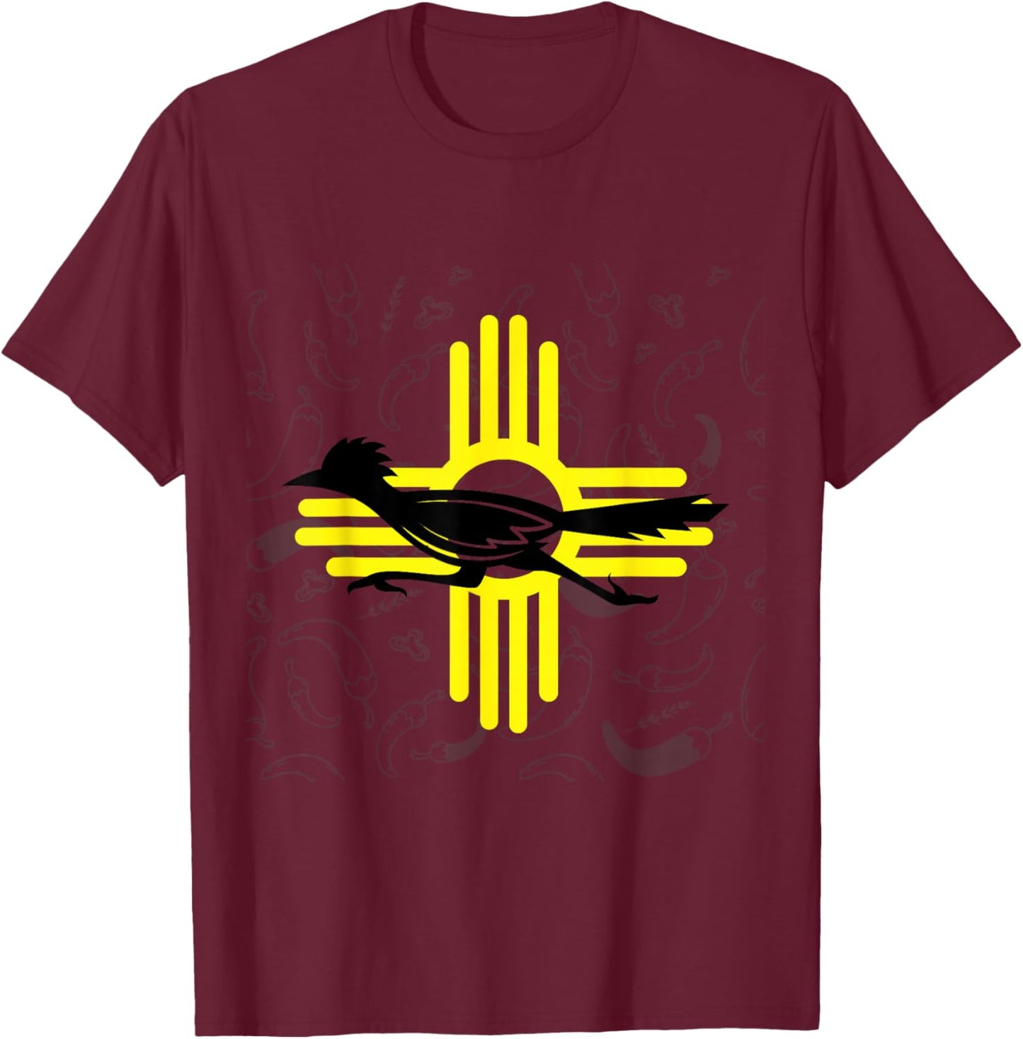 Southwestern New Mexico Spirit Road Runner Zia Chile Pepper T-Shirt - T-Shirt | Maroon
