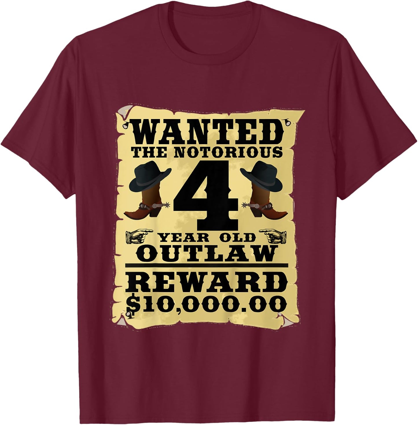 Kids 4 Year Old Cowboy Birthday Party Wild West Western 4th Gift T-Shirt - T-Shirt | Maroon