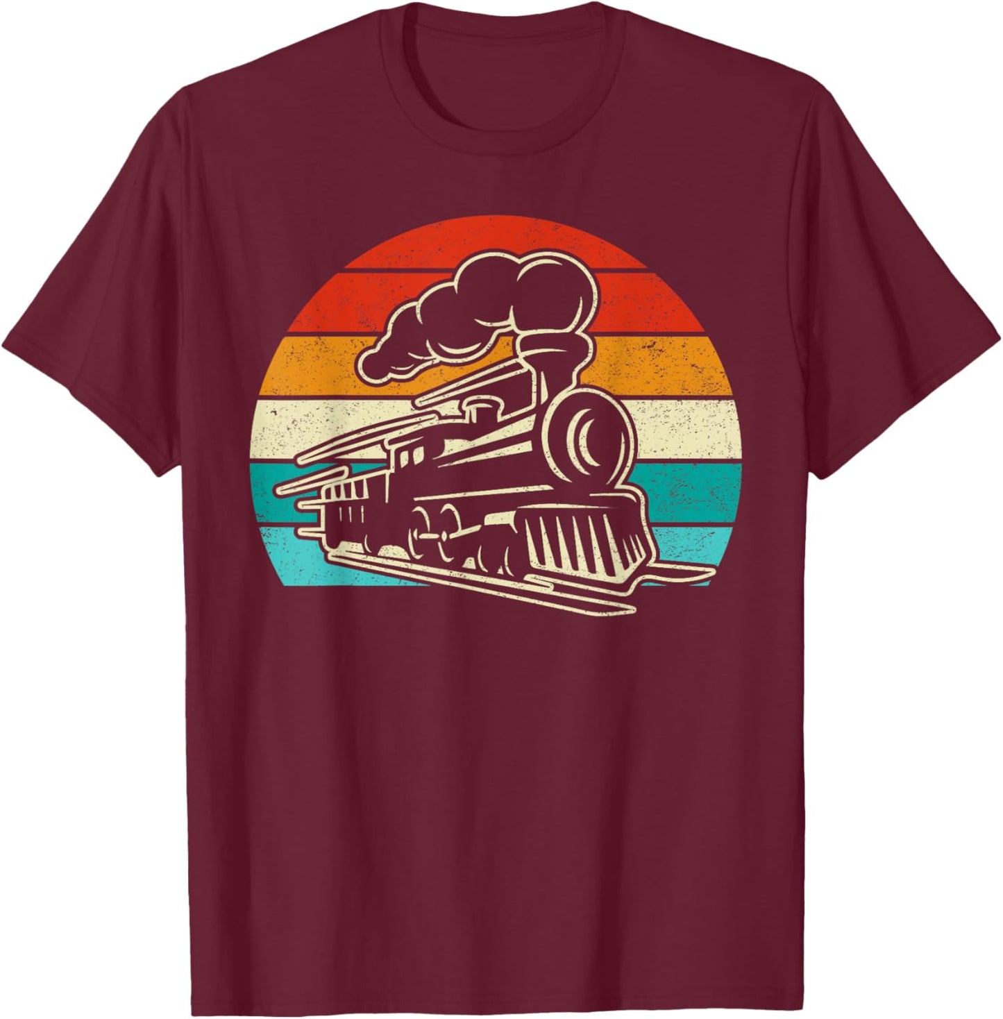 Retro Vintage Distressed Train Engineer Engine Boys Men T-Shirt - T-Shirt | Maroon
