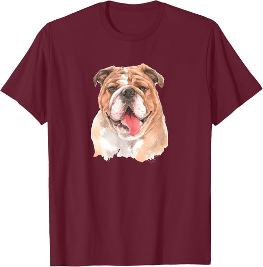 Funny Watercolor English Bulldog Men Women Girls Kids T-Shirt - T-Shirt | Maroon