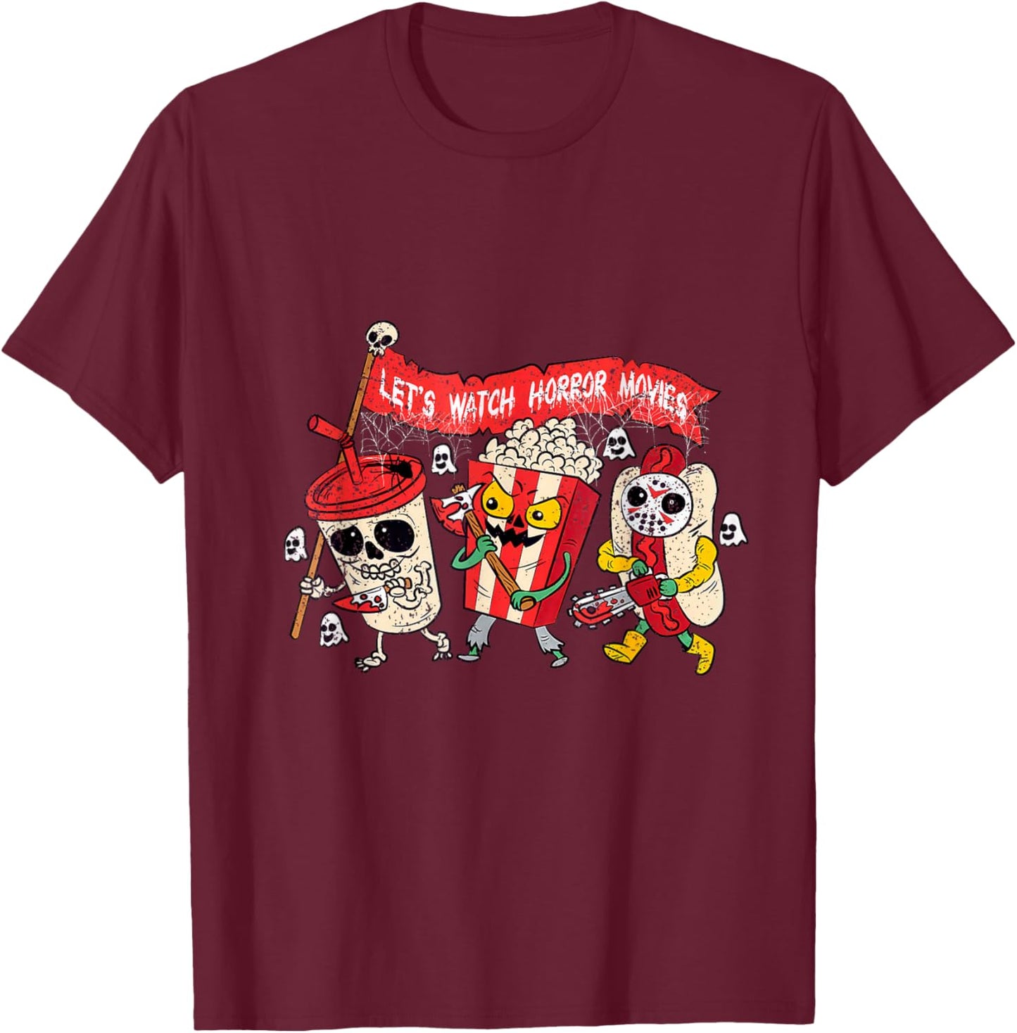 Retro Movie Concessions Let's Watch Horror Movies Halloween T-Shirt - T-Shirt | Maroon