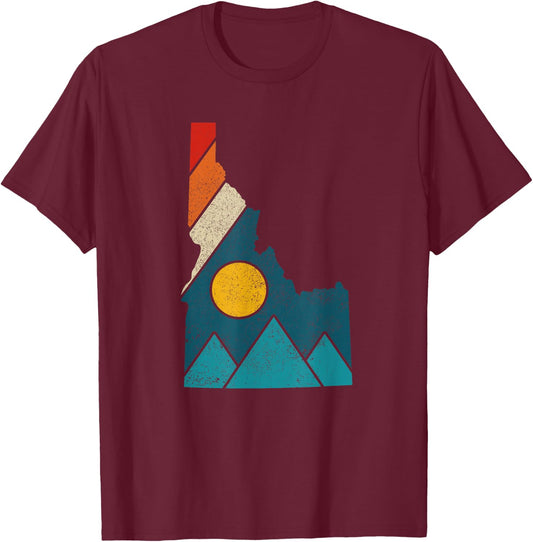 Idaho Vintage State Map Mountains Hikers Camping T-Shirt - T-Shirt | Maroon