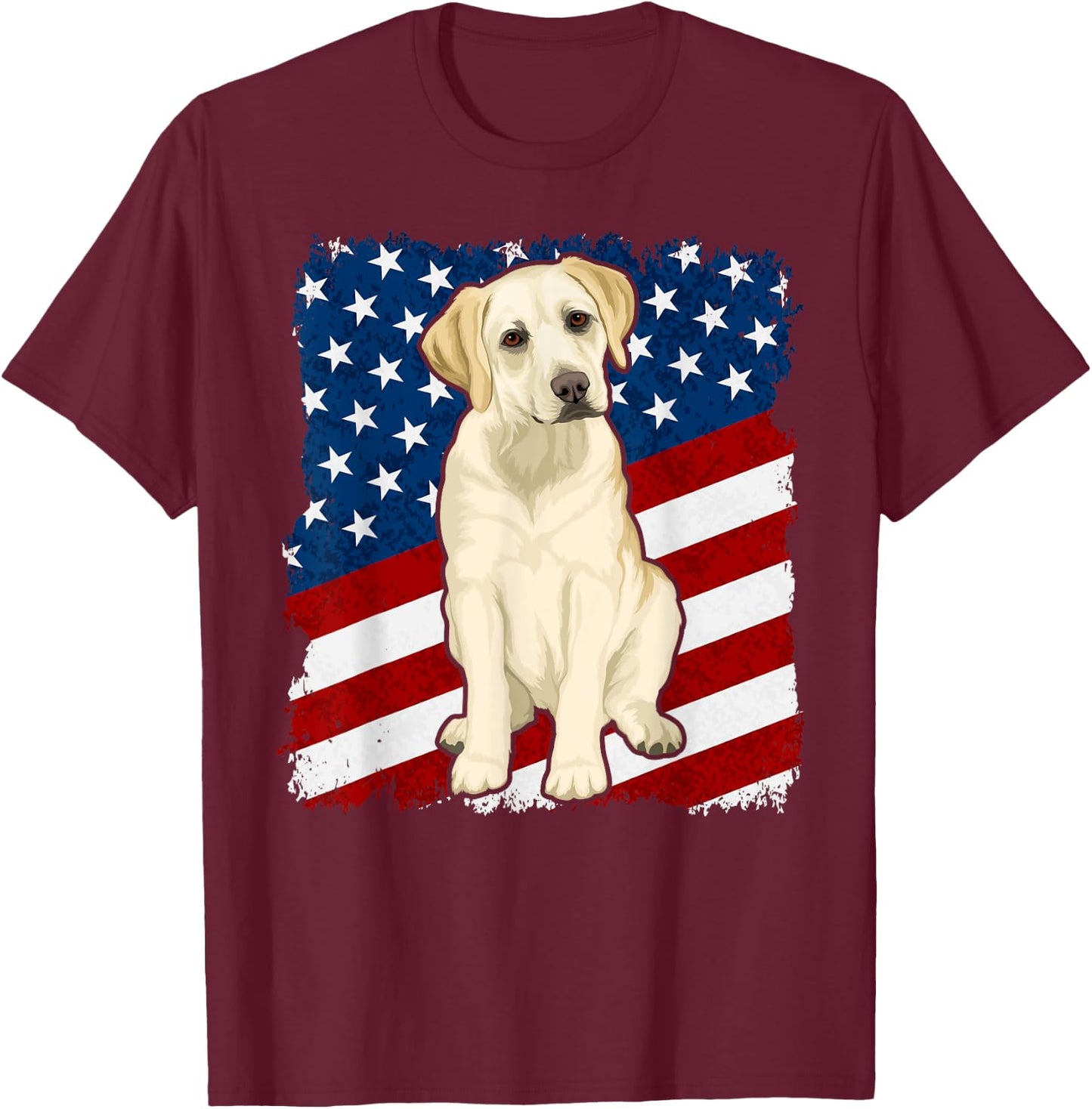 Yellow Labrador Dog American Flag Kids Men T-Shirt - T-Shirt | Maroon