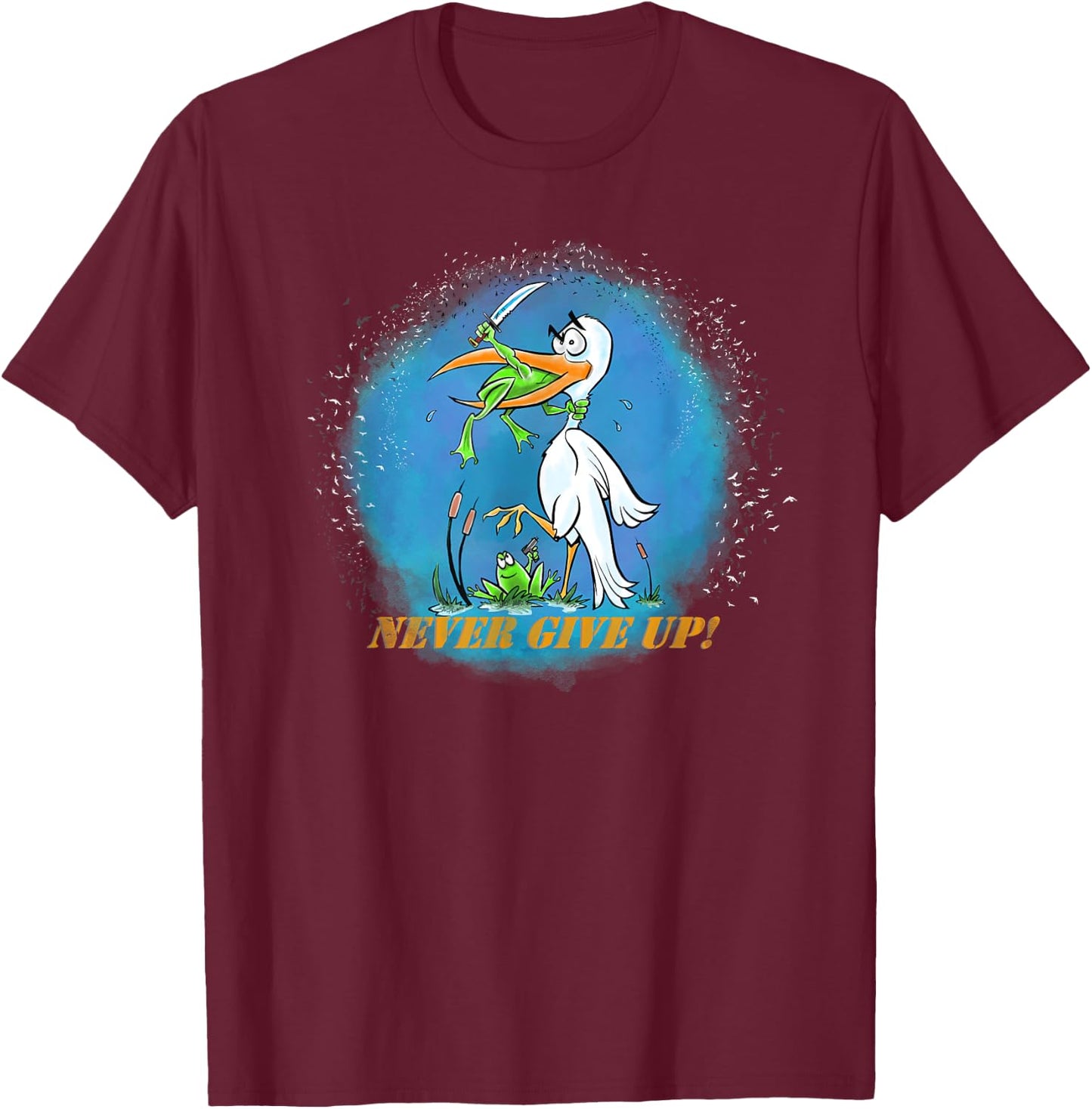 Never Give Up Frogs Attack Shirt T-Shirt - T-Shirt | Maroon