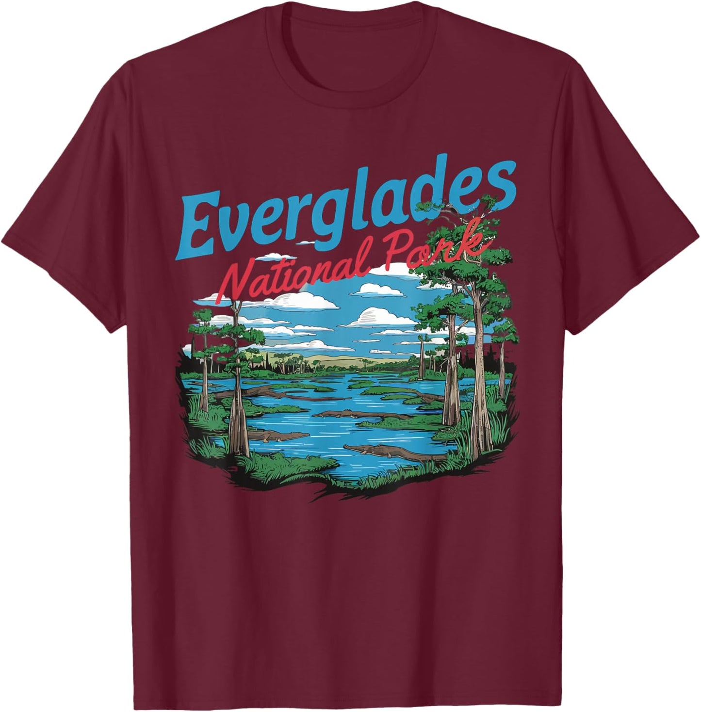 Everglades National Park Illustration Hiking Retro Florida T-Shirt - T-Shirt | Maroon