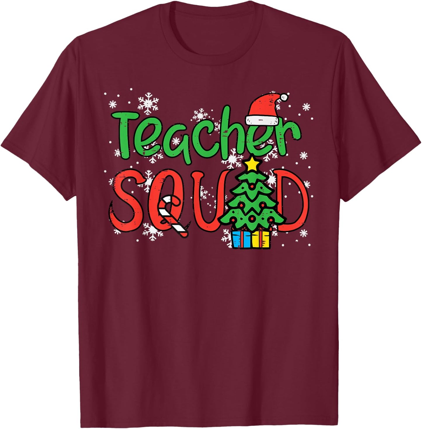 Christmas Teacher Squad Funny Xmas Teachers Crew Men Women T-Shirt - T-Shirt | Maroon