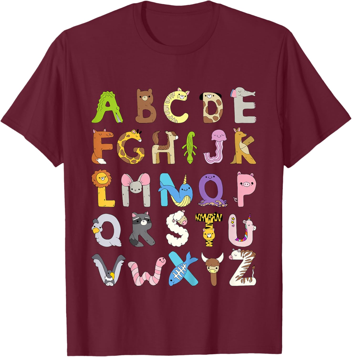 Zoo Animal Alphabet Shirt ABCs Learning for Boys Girls Kids T-Shirt - T-Shirt | Maroon